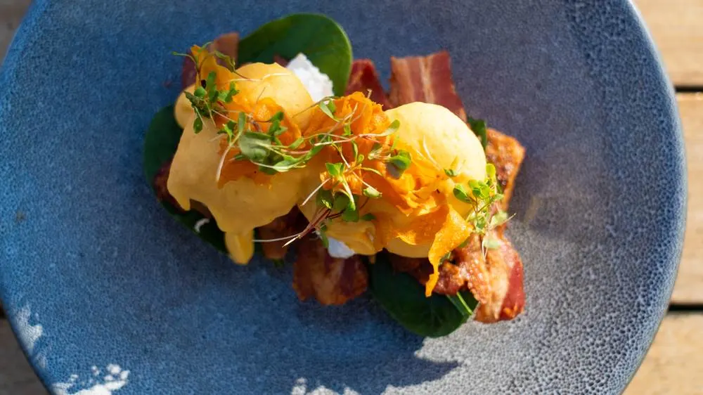eggs benedict on the terrace