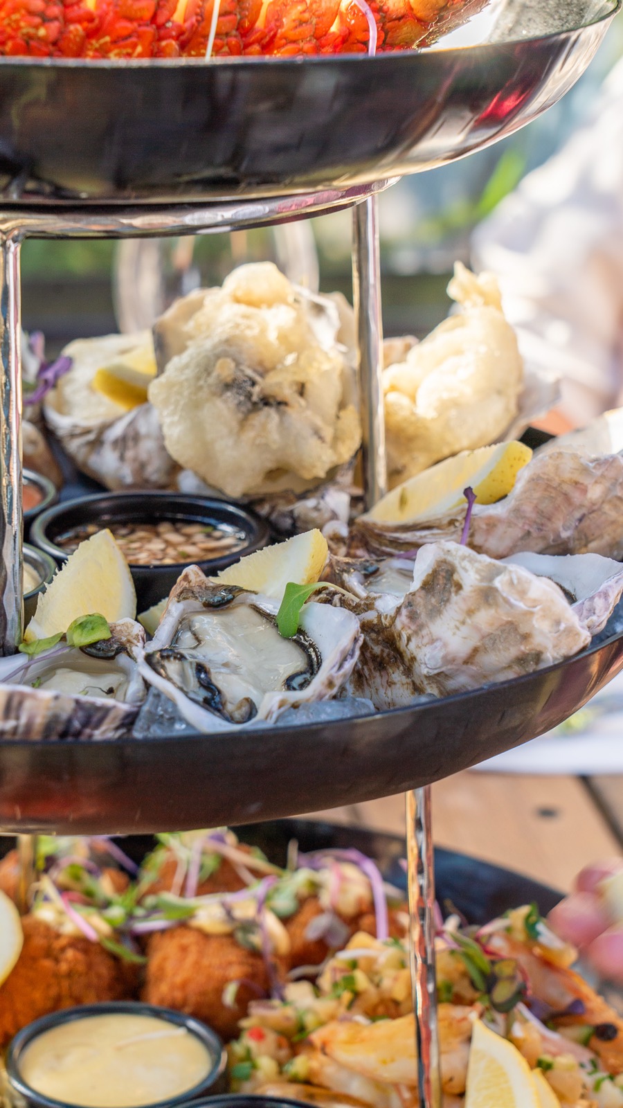 natural and tempura oysters on the tower