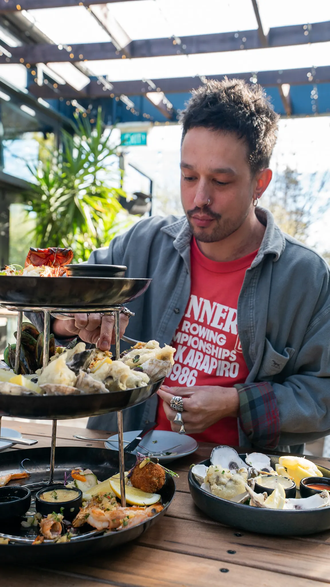 a seafood tower for the group